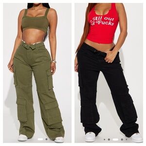 Lot Bundle of 2 Fashion Nova Out for Tonight Fold Over Cargo Denim Pants Small